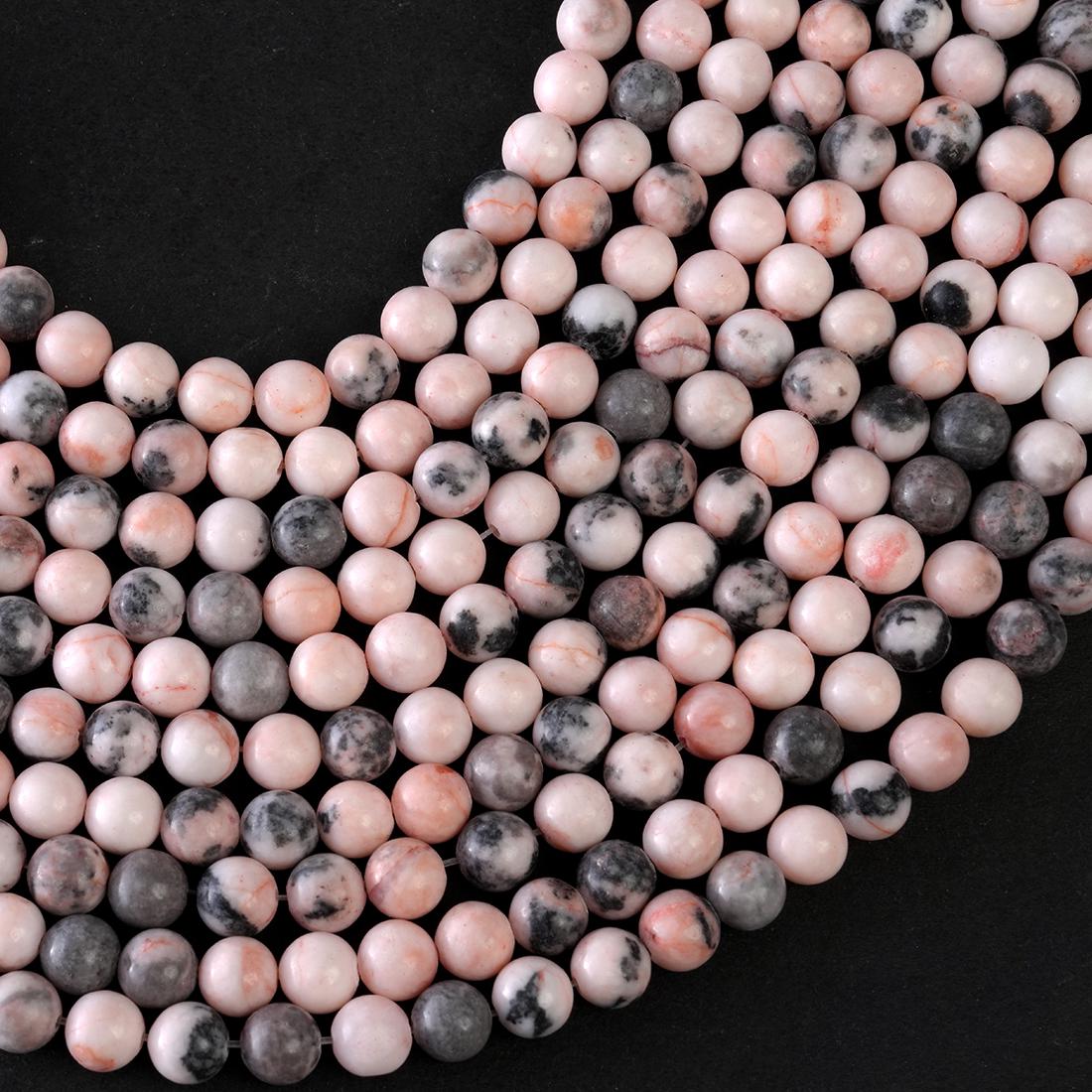 Natural Pink Zebra Jasper Gemstone Round Smooth Beads String 15.5 Inches Long 4/6/8/10 MM for Jewelry Making and Crafting - AS & JG