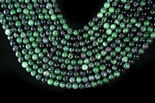 Natural Ruby Zoisite Gemstone Round Smooth Beads String 15.5 Inches Long 4/6/8/10 MM for Jewelry Making and Crafting - AS & JG