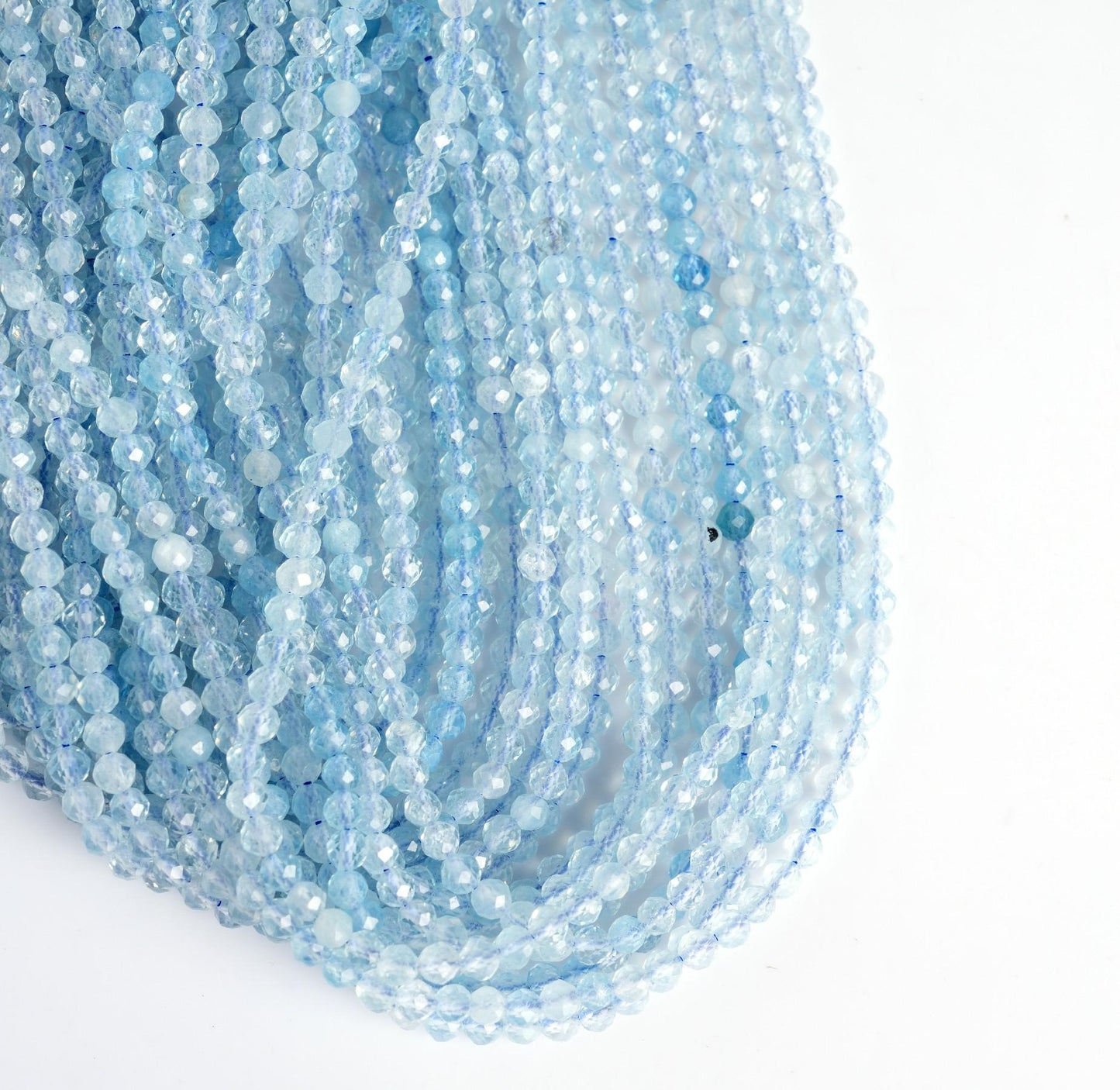 Natural Aquamarine Gemstone Round Micro Faceted Beads String 15.5 Inches Long 2/3/4/6 MM for Jewelry Making and Crafting - AS & JG