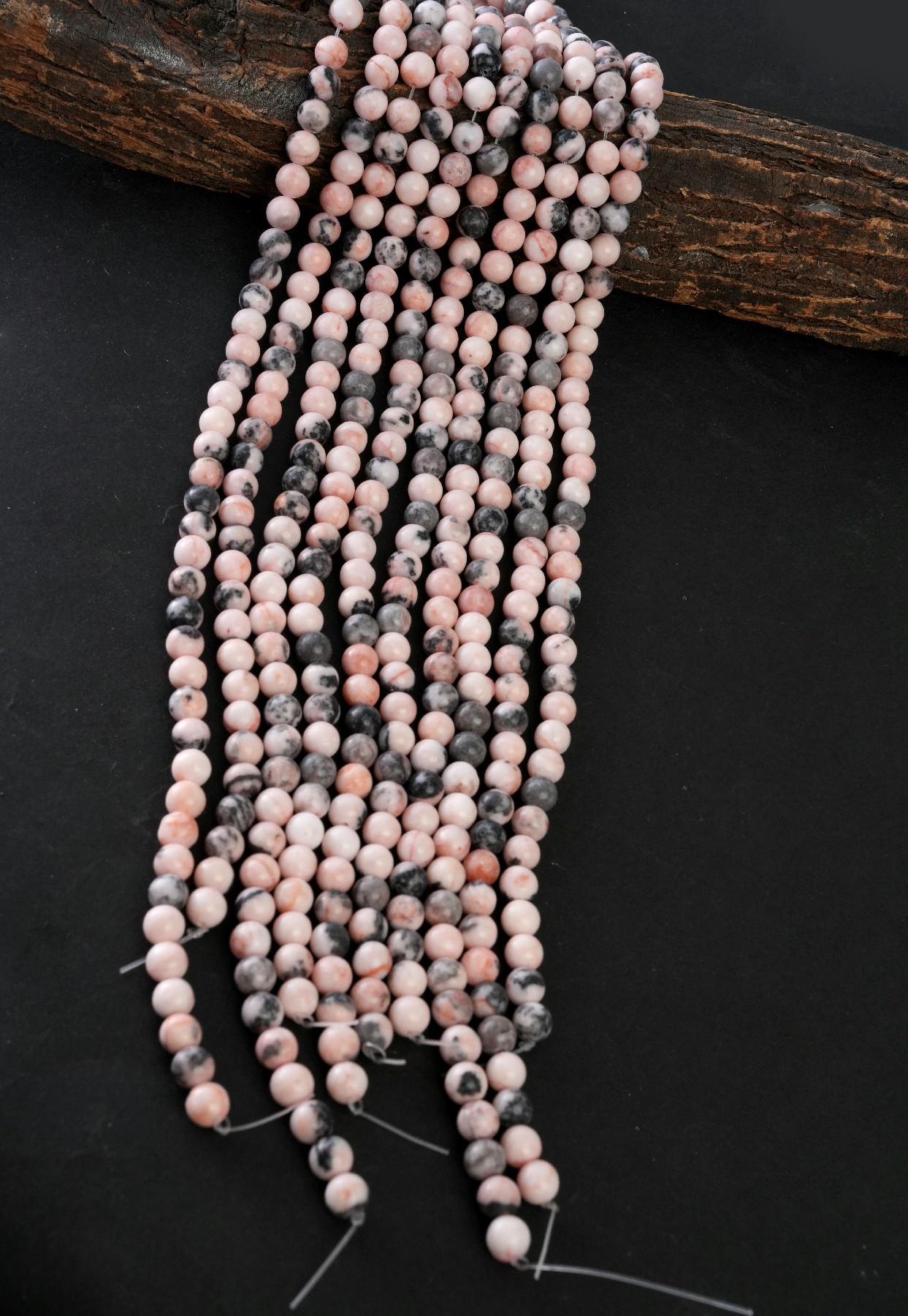Natural Pink Zebra Jasper Gemstone Round Smooth Beads String 15.5 Inches Long 4/6/8/10 MM for Jewelry Making and Crafting - AS & JG