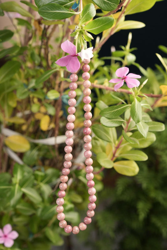 Genuine Rhodonite Beads Necklace / Handcrafted Adjustable Mala Necklace / 8 MM Round Smooth Beaded Necklace Jewelry For Her - AS & JG