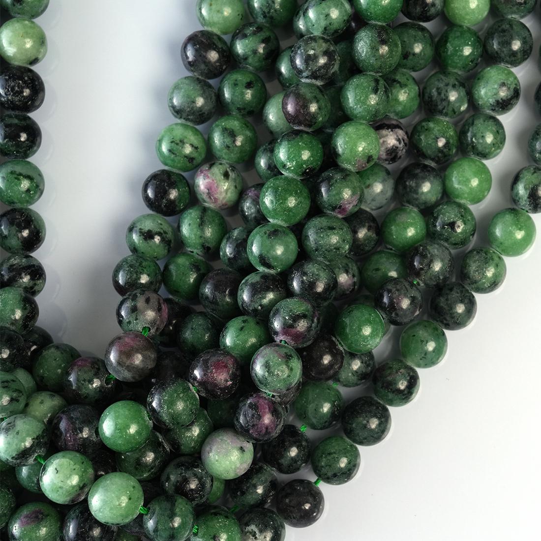 Natural Ruby Zoisite Gemstone Round Smooth Beads String 15.5 Inches Long 4/6/8/10 MM for Jewelry Making and Crafting - AS & JG