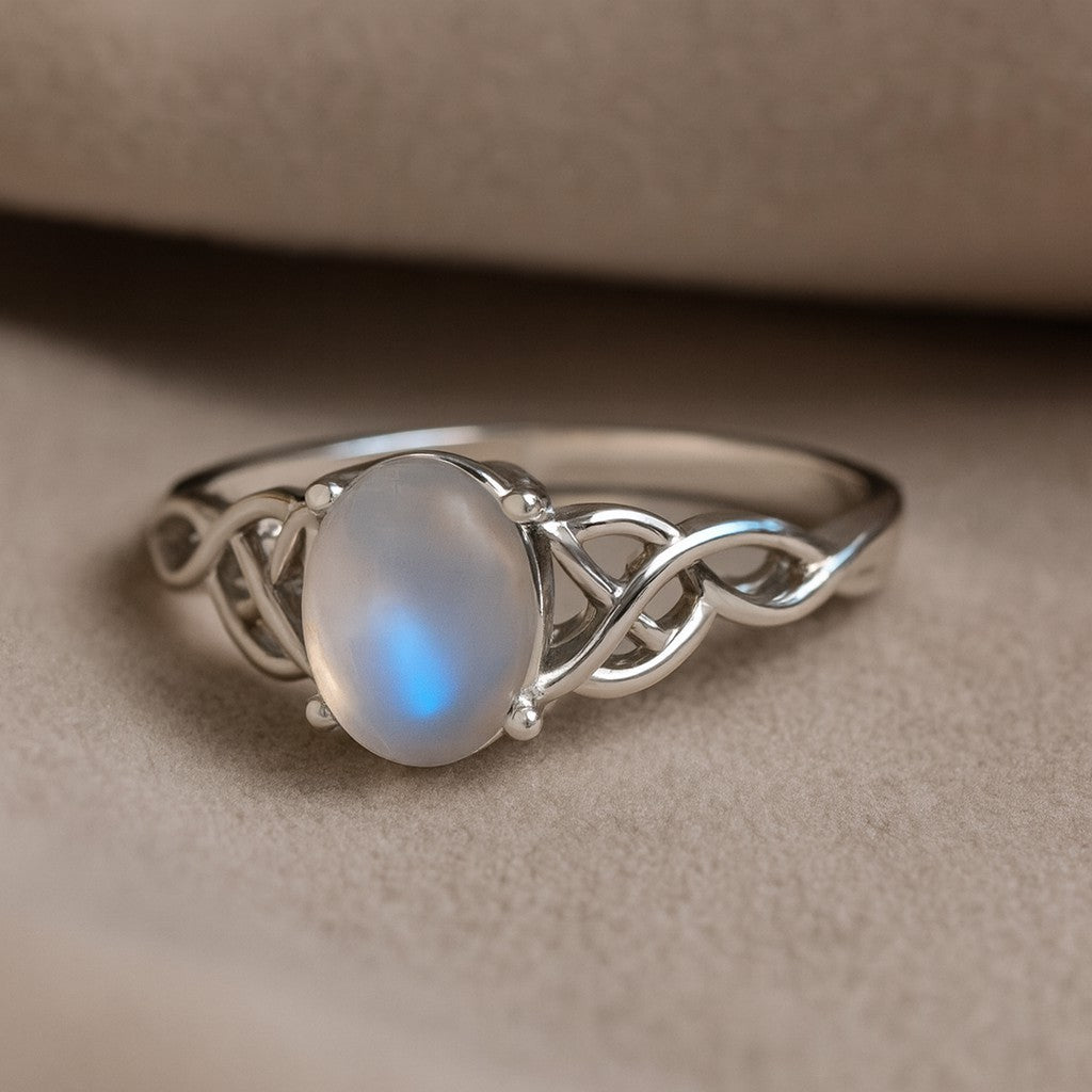 Celtic Knot Oval Solitaire Ring | Sterling Silver Birthstone Ring | Genuine Gemstone Studded Ring | Personalized Promise Ring | Gift for Her