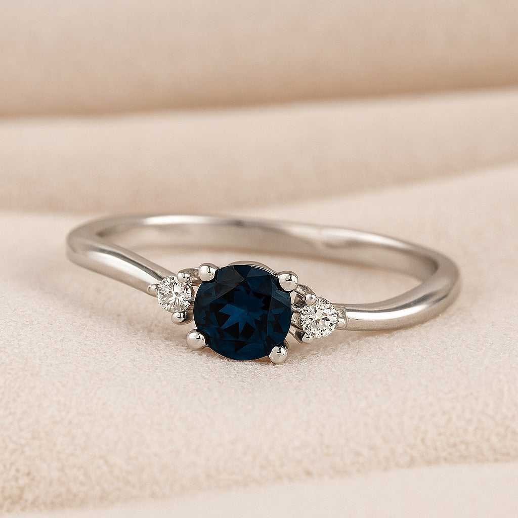 Three Stone Solitaire Ring | Sterling Silver Birthstone Ring | Genuine Gemstone & Diamond Studded Ring | Personalized Promise Ring | Gift for Her