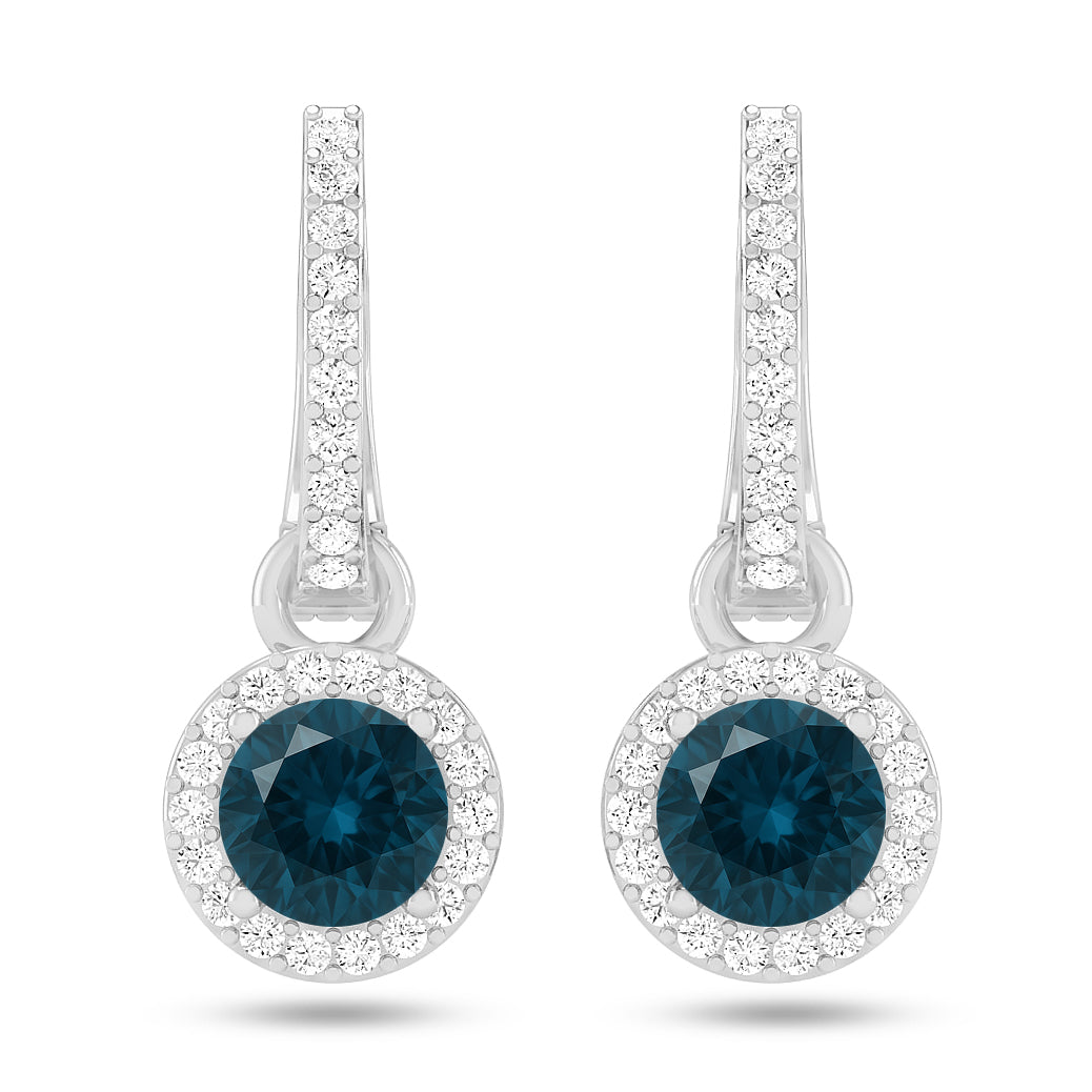 Round Halo Drop Earrings | 925 Sterling Silver Birthstone Stud Earrings | Diamond Accent Gemstone Earrings | 15 Birthstone Options | Gift for Women