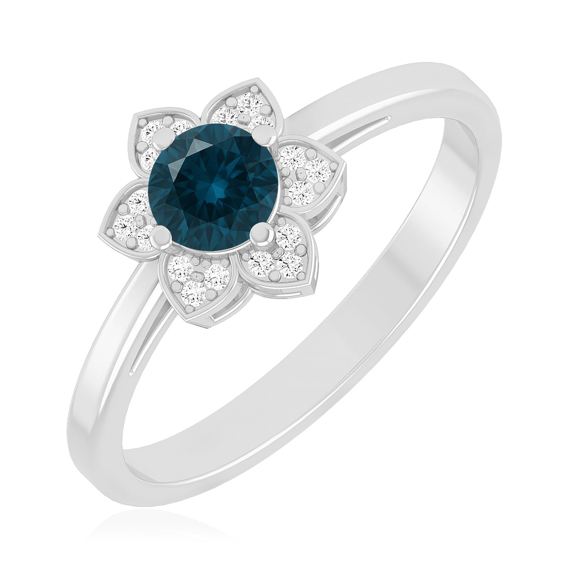 Floral Halo Solitaire Ring | Sterling Silver Birthstone Ring | Genuine Gemstone & Diamond Studded Ring | Personalized Promise Ring | Gift for Her