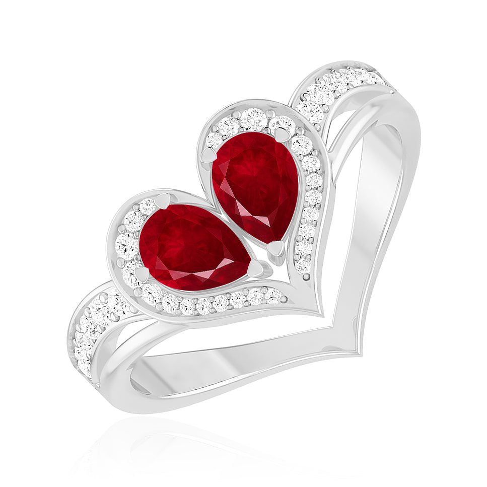 Heart-Shaped Gemstones Ring | Sterling Silver Birthstone Ring | Genuine Gemstone & Diamond Studded Ring | Personalized Promise Ring | Gift for Her
