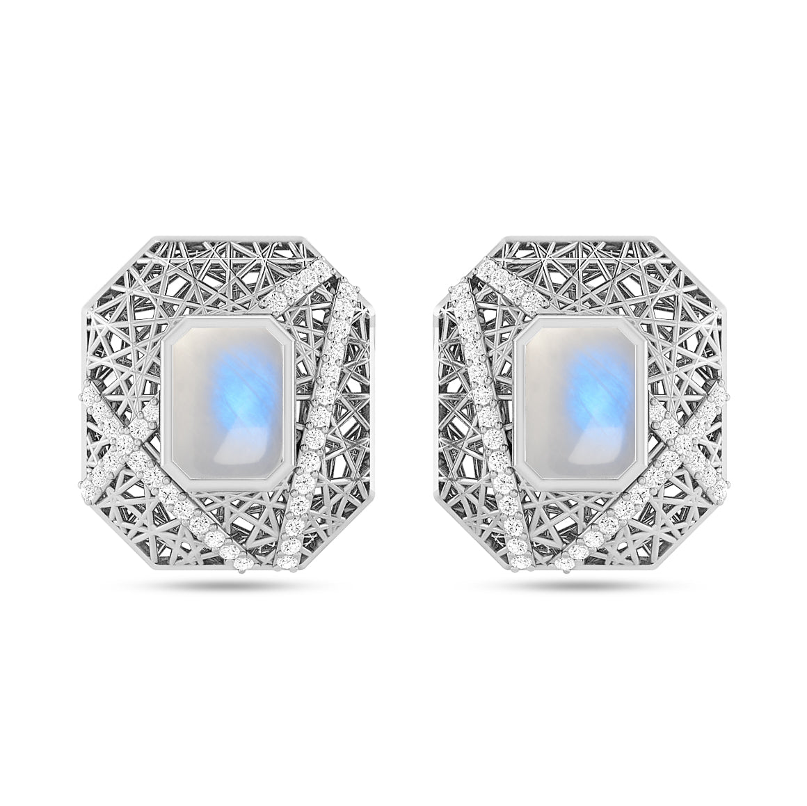 Art Deco Geometric Stud Earrings | 925 Sterling Silver Birthstone Stud Earrings | Diamond Accent Gemstone Earrings | 15 Birthstone Options | Gift for Women