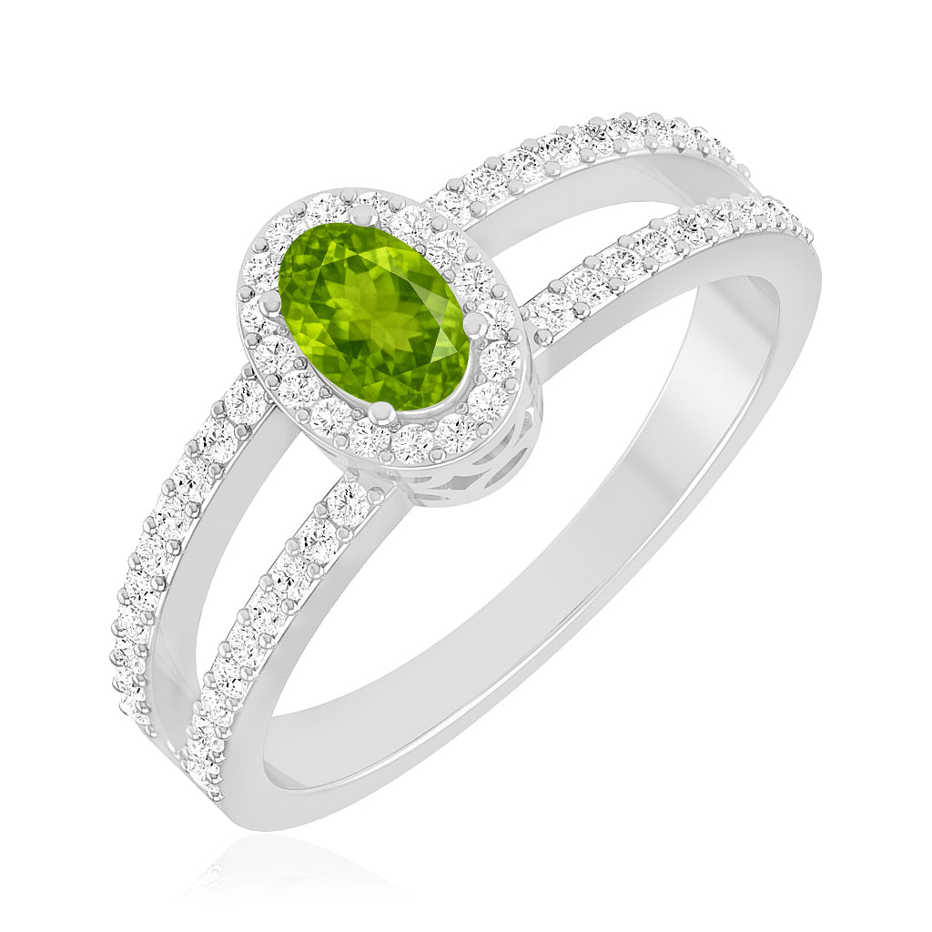 Halo Split Shank Ring | Sterling Silver Birthstone Ring | Genuine Gemstone & Diamond Studded Ring | Personalized Promise Ring | Gift for Her