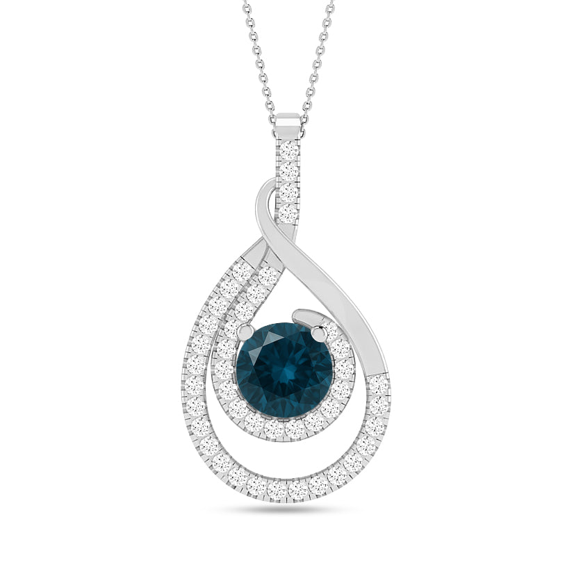 Teardrop Swirl Halo Pendant | Starburst Pendant | Heart Knot Teardrop Pendant | Sterling Silver Birthstone Necklace | Diamond Accent | Adjustable Chain | 15 Gemstone Choices
