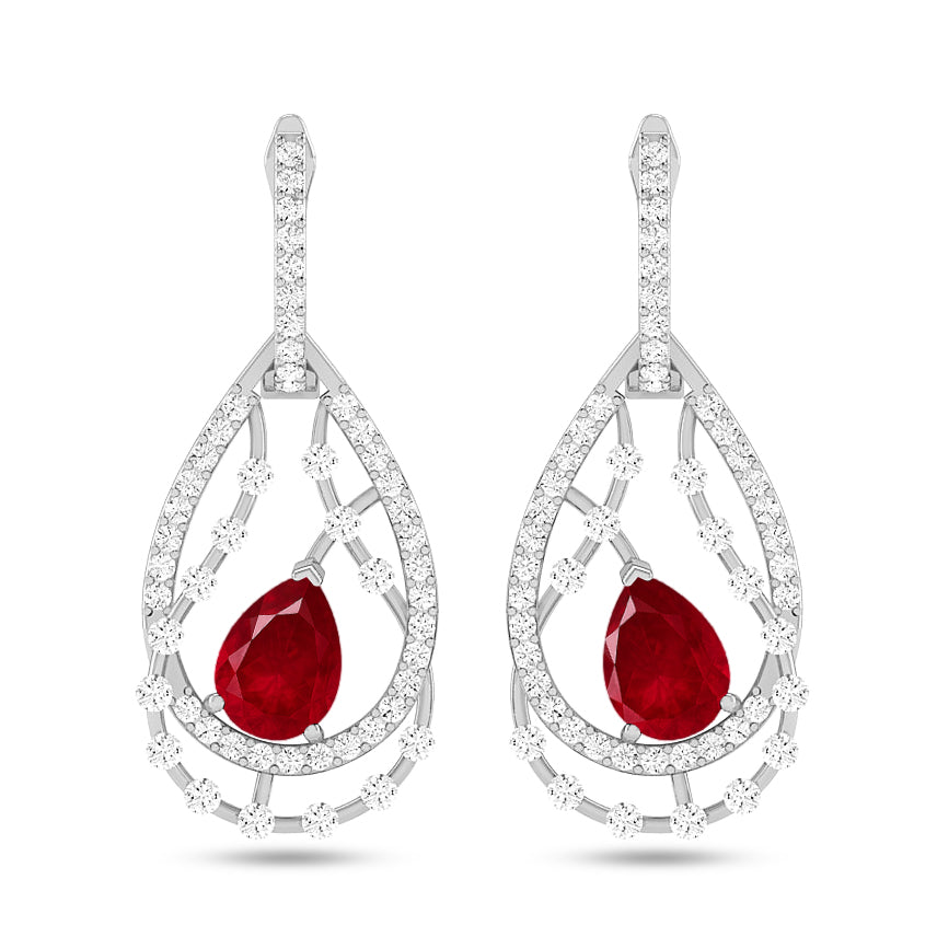 Double Teardrop Halo Drop Earrings | 925 Sterling Silver Birthstone Stud Earrings | Diamond Accent Gemstone Earrings | 15 Birthstone Options | Gift for Women