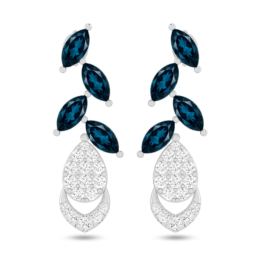 Nature-Inspired Leaf Drop Earrings | 925 Sterling Silver Birthstone Stud Earrings | Diamond Accent Gemstone Earrings | 15 Birthstone Options | Gift for Women