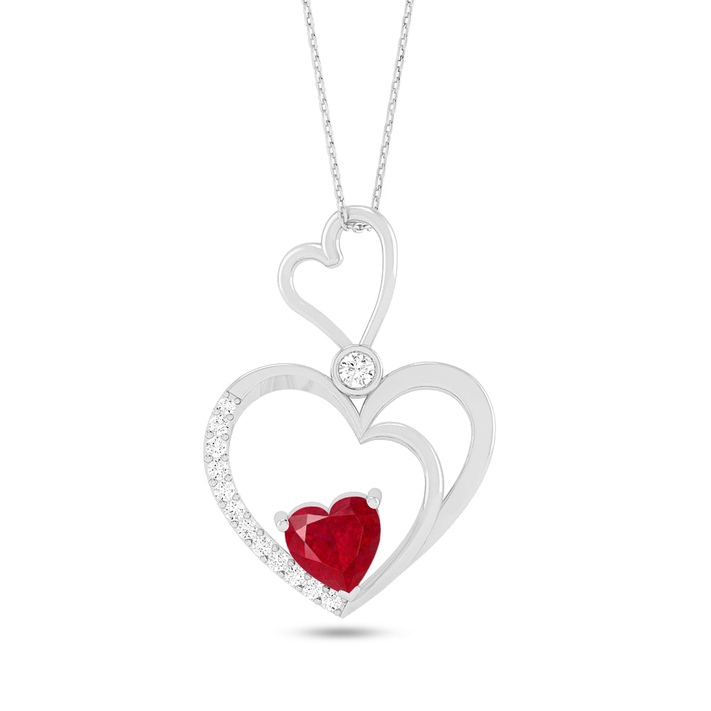 Double Heart Pendant | Starburst Pendant | Heart Knot Teardrop Pendant | Sterling Silver Birthstone Necklace | Diamond Accent | Adjustable Chain | 15 Gemstone Choices