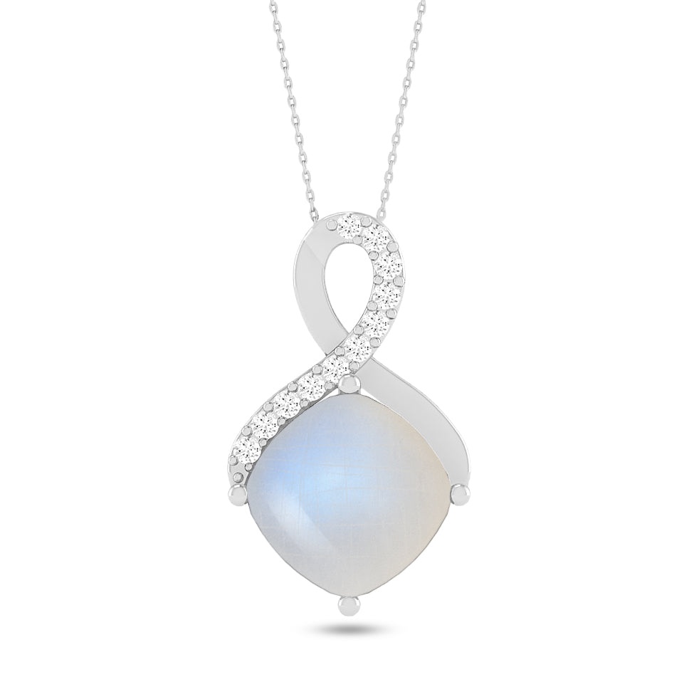 Infinity Cushion Solitaire Pendant | Starburst Pendant | Heart Knot Teardrop Pendant | Sterling Silver Birthstone Necklace | Diamond Accent | Adjustable Chain | 15 Gemstone Choices