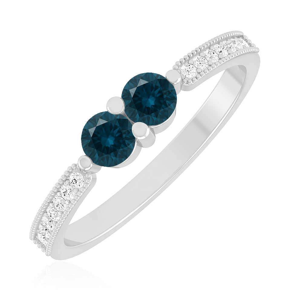 Toi et Moi Ring | Sterling Silver Birthstone Ring | Genuine Gemstone & Diamond Studded Ring | Personalized Promise Ring | Gift for Her