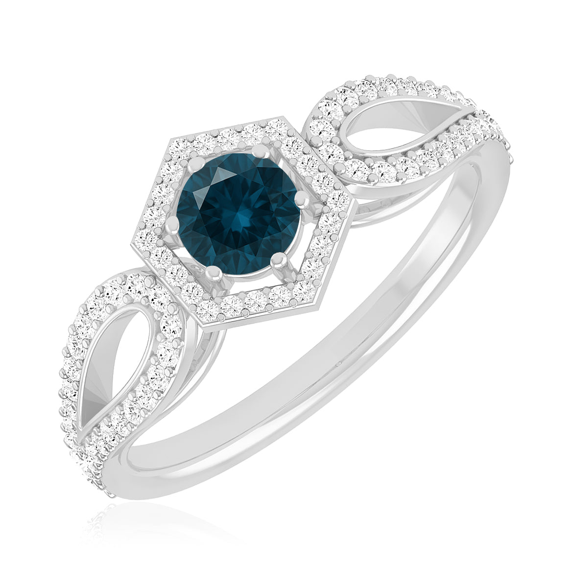 Hexagon Halo Solitaire Ring | Sterling Silver Birthstone Ring | Genuine Gemstone & Diamond Studded Ring | Personalized Promise Ring | Gift for Her