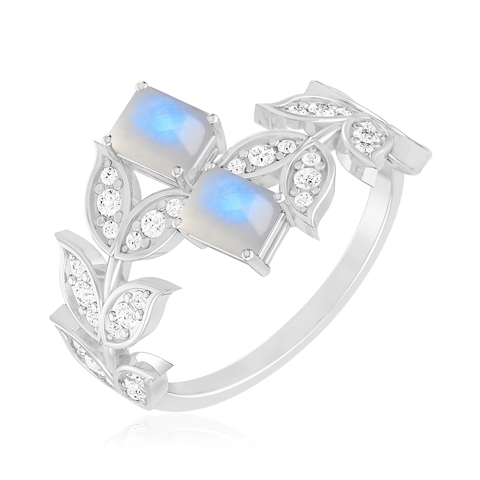 Nature Inspired Open Bypass Ring | Sterling Silver Birthstone Ring | Genuine Gemstone Studded Ring | Personalized Promise Ring | Gift for Her