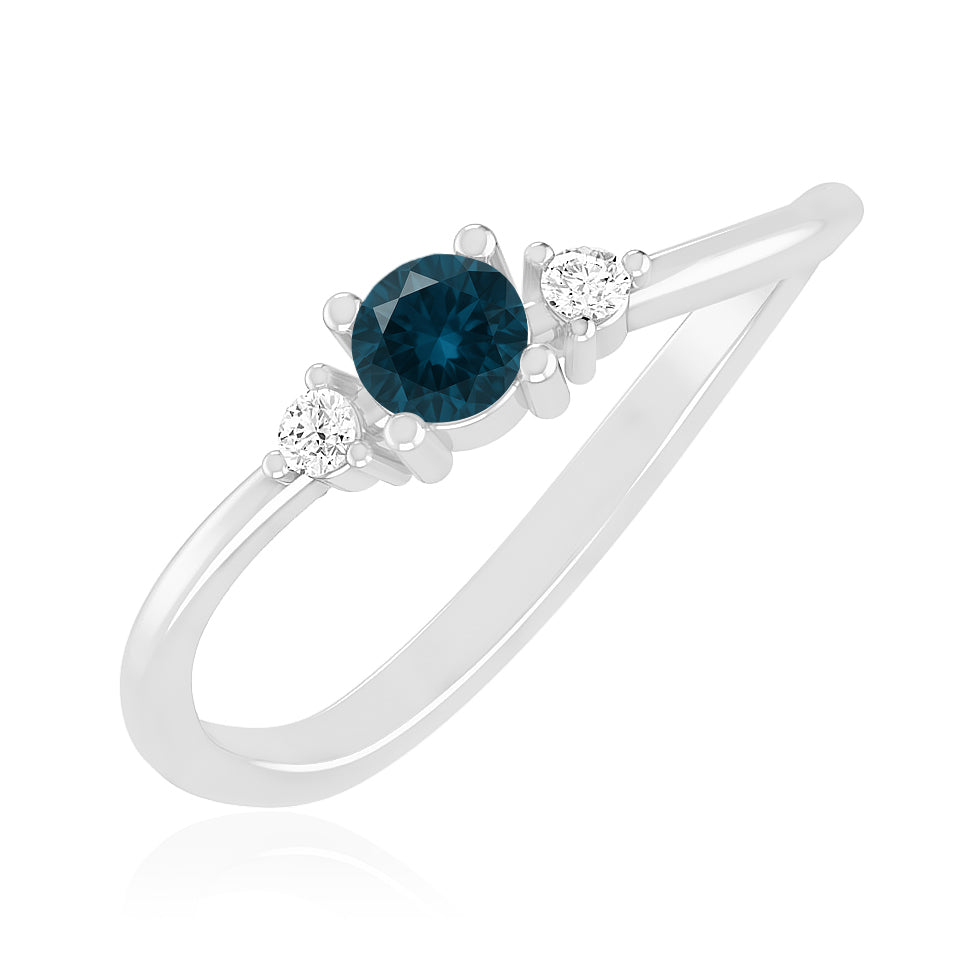 Three Stone Solitaire Ring | Sterling Silver Birthstone Ring | Genuine Gemstone & Diamond Studded Ring | Personalized Promise Ring | Gift for Her