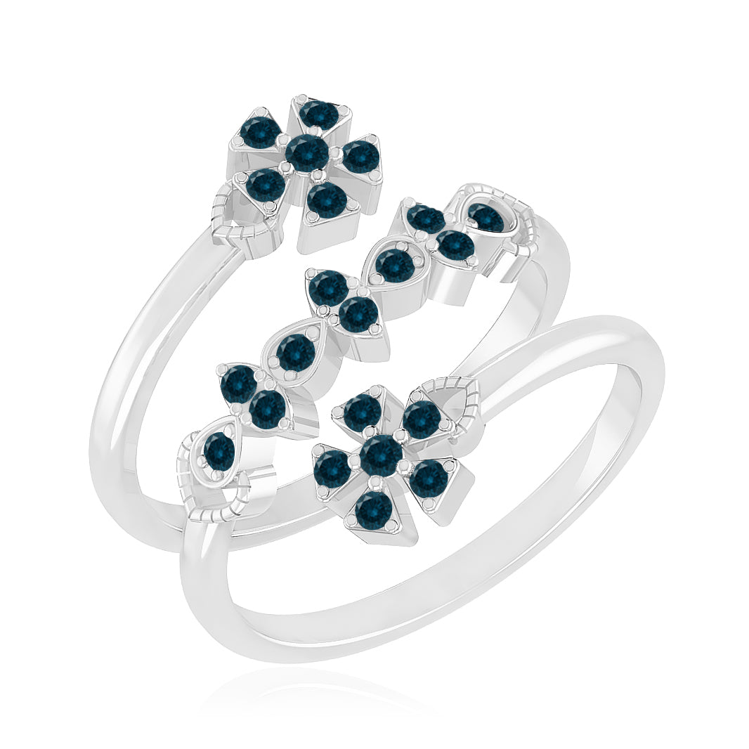 Floral Bypass Ring | Sterling Silver Birthstone Ring | Genuine Gemstone & Diamond Studded Ring | Personalized Promise Ring | Gift for Her
