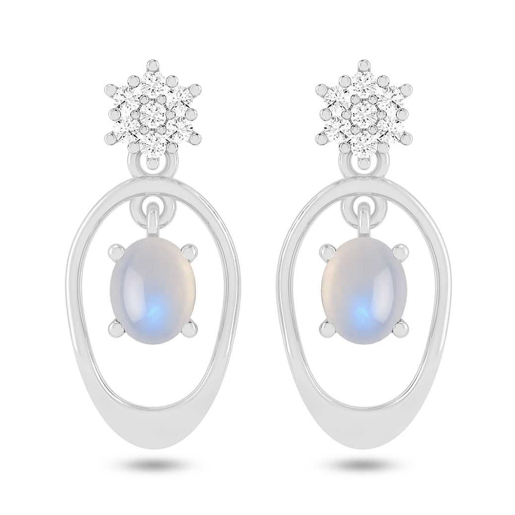 Open Oval Drop Earrings | 925 Sterling Silver Birthstone Stud Earrings | Diamond Accent Gemstone Earrings | 15 Birthstone Options | Gift for Women