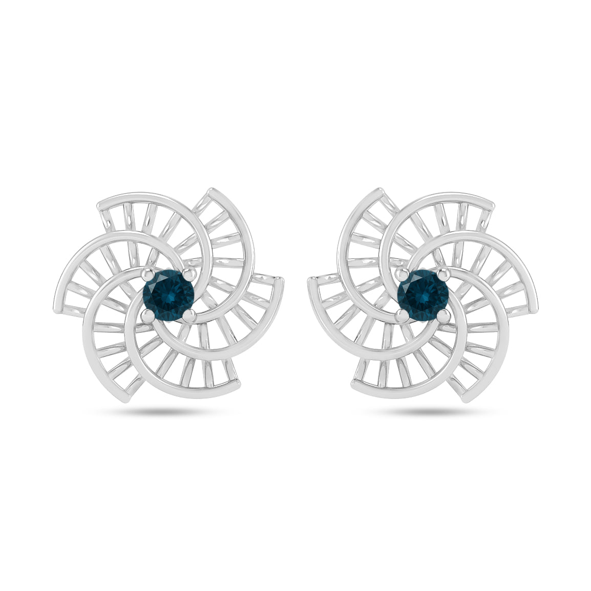 Spiral Floral Stud Earrings | 925 Sterling Silver Birthstone Stud Earrings | Diamond Accent Gemstone Earrings | 15 Birthstone Options | Gift for Women