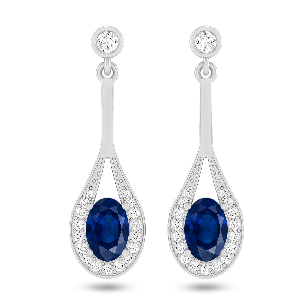 Teardrop Halo Dangle Earrings | 925 Sterling Silver Birthstone Stud Earrings | Diamond Accent Gemstone Earrings | 15 Birthstone Options | Gift for Women