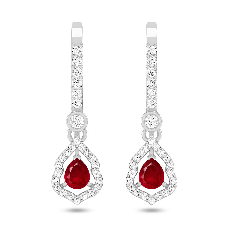 Yeh Pear Halo Open Frame Drop Earrings | 925 Sterling Silver Birthstone Stud Earrings | Diamond Accent Gemstone Earrings | 15 Birthstone Options | Gift for Women
