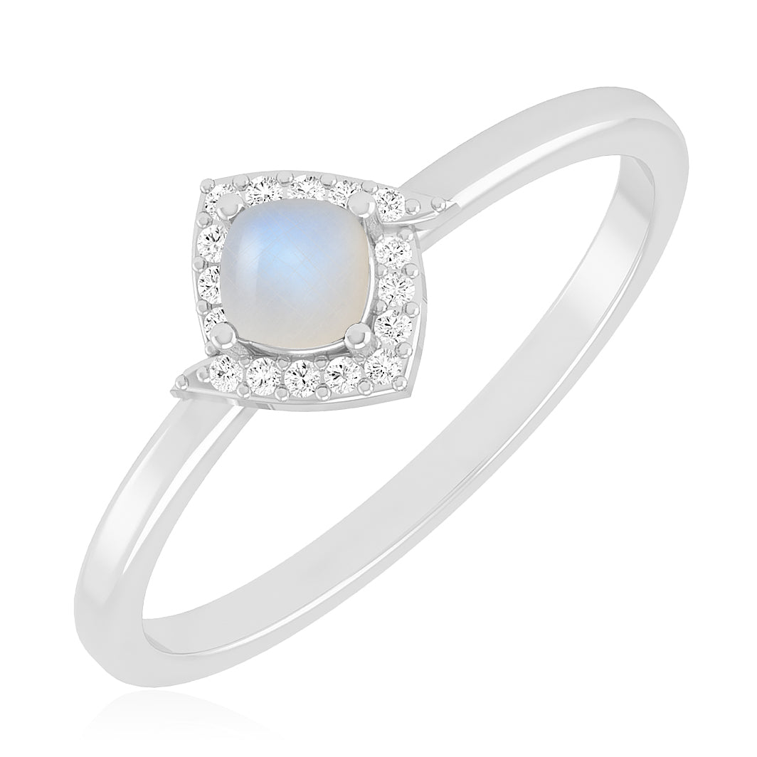Cushion Halo Solitaire Ring | Sterling Silver Birthstone Ring | Genuine Gemstone & Diamond Studded Ring | Personalized Promise Ring | Gift for Her