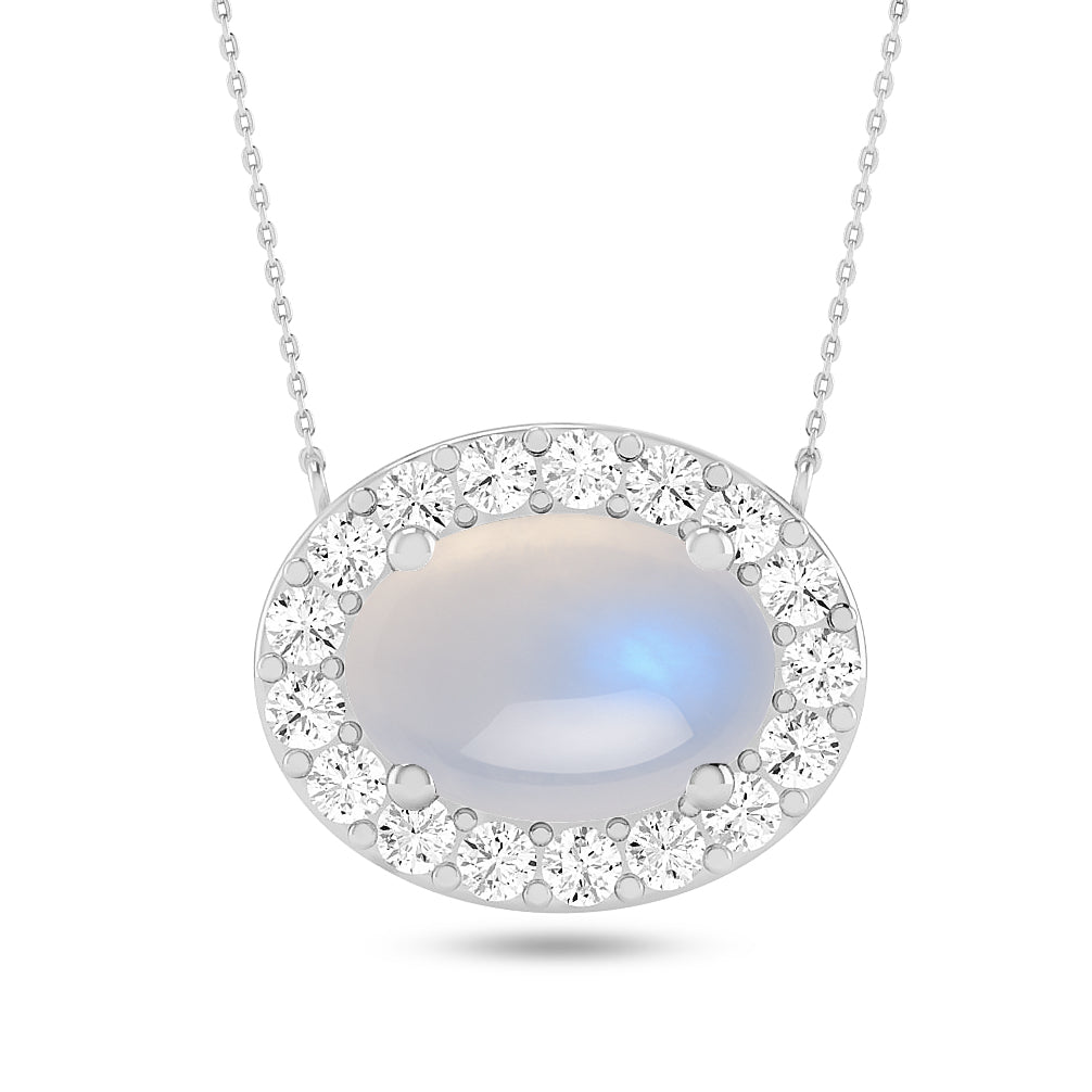 Oval Halo Solitaire Pendant | Starburst Pendant | Heart Knot Teardrop Pendant | Sterling Silver Birthstone Necklace | Diamond Accent | Adjustable Chain | 15 Gemstone Choices