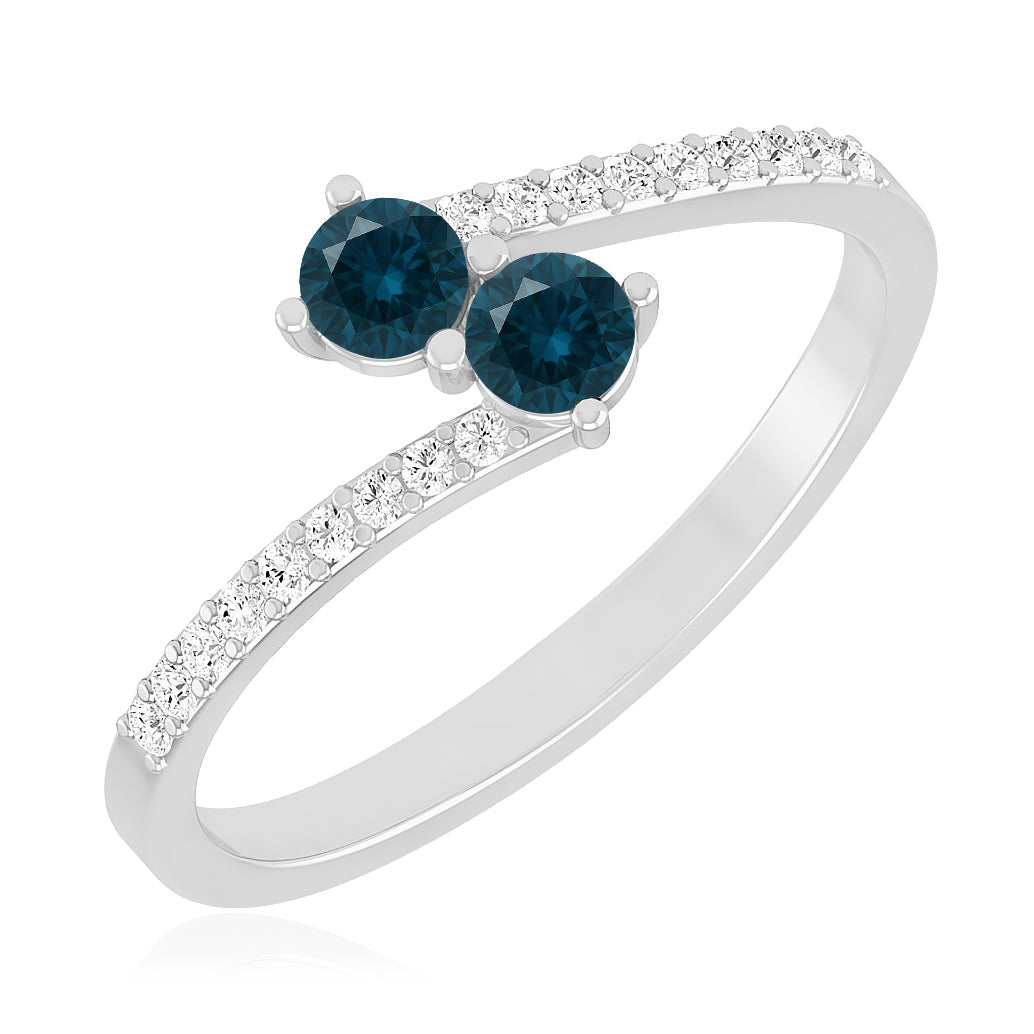 Toi et Moi Ring | Sterling Silver Birthstone Ring | Genuine Gemstone & Diamond Studded Ring | Personalized Promise Ring | Gift for Her