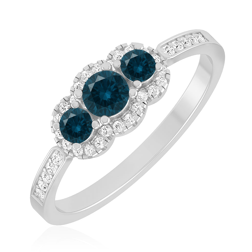 Trilogy Halo Ring | Sterling Silver Birthstone Ring | Genuine Gemstone & Diamond Studded Ring | Personalized Promise Ring | Gift for Her