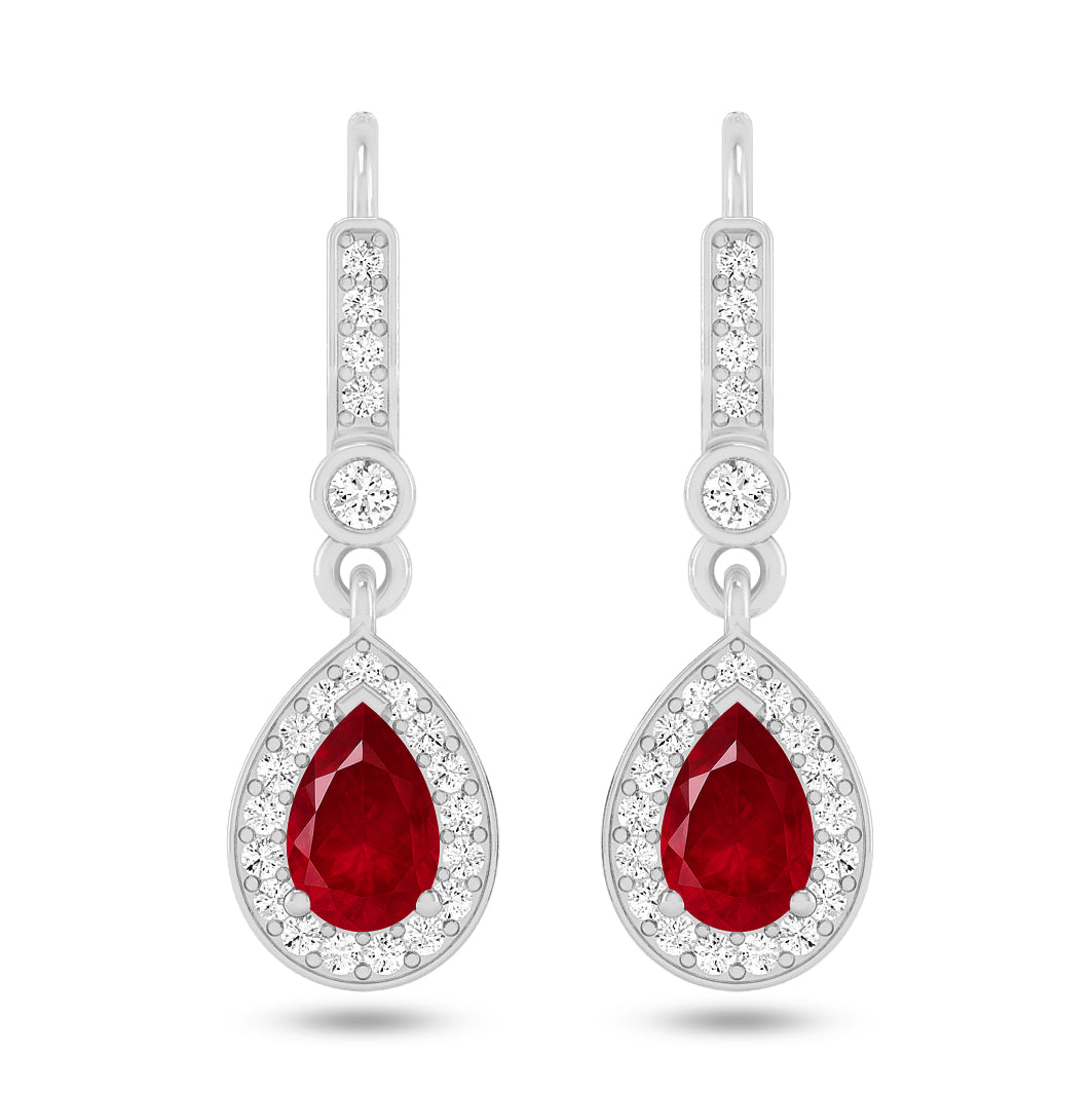 Pear Halo Drop Earrings | 925 Sterling Silver Birthstone Stud Earrings | Diamond Accent Gemstone Earrings | 15 Birthstone Options | Gift for Women