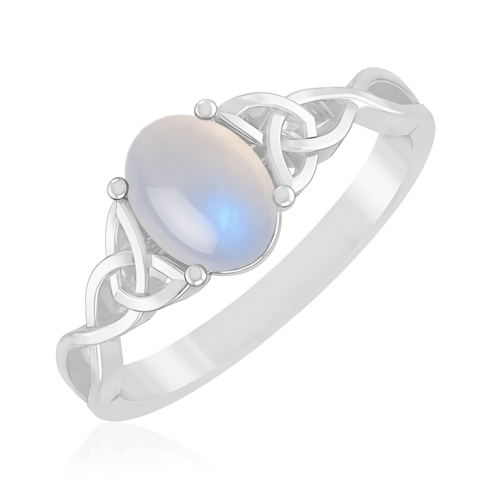 Celtic Knot Oval Solitaire Ring | Sterling Silver Birthstone Ring | Genuine Gemstone Studded Ring | Personalized Promise Ring | Gift for Her