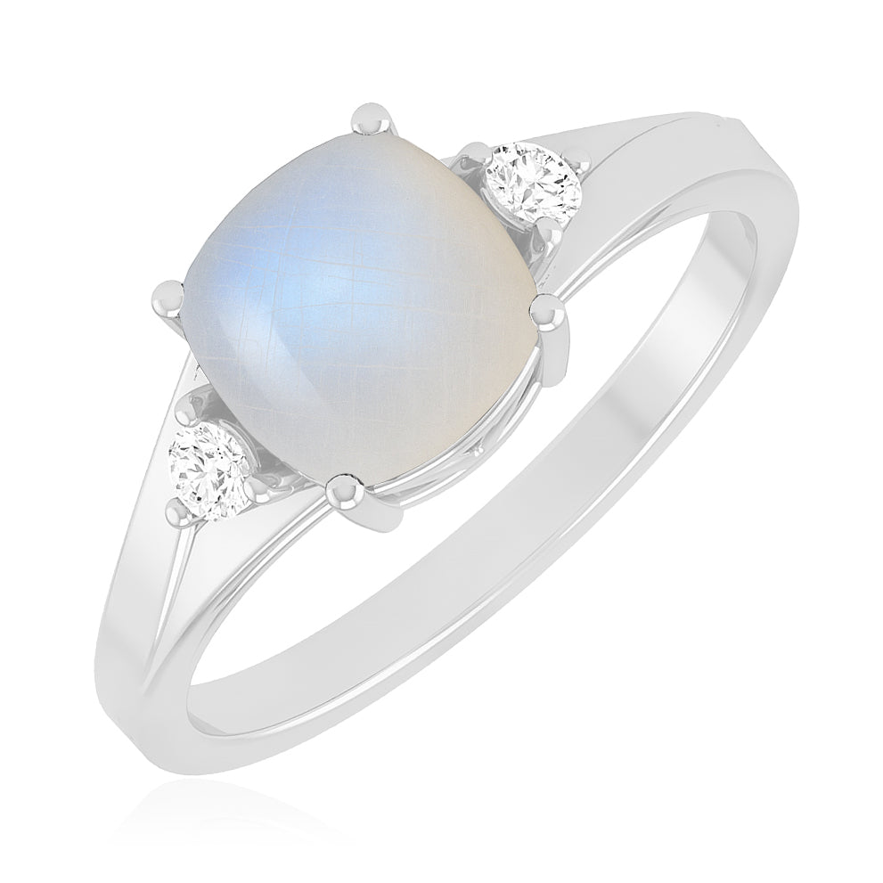 Classic Three-Stone Solitaire Ring | Sterling Silver Birthstone Ring | Genuine Gemstone & Diamond Studded Ring | Personalized Promise Ring | Gift for Her