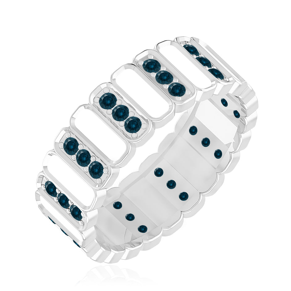 Full Eternity Band Ring | Sterling Silver Birthstone Ring | Genuine Gemstone & Diamond Studded Ring | Personalized Promise Ring | Gift for Her