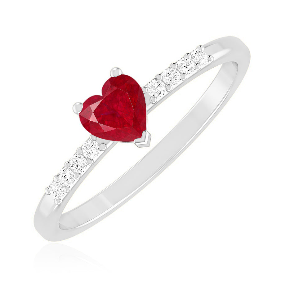 Heart-Cut Center Gemstone | Sterling Silver Birthstone Ring | Genuine Gemstone Studded Ring | Personalized Promise Ring | Gift for Her