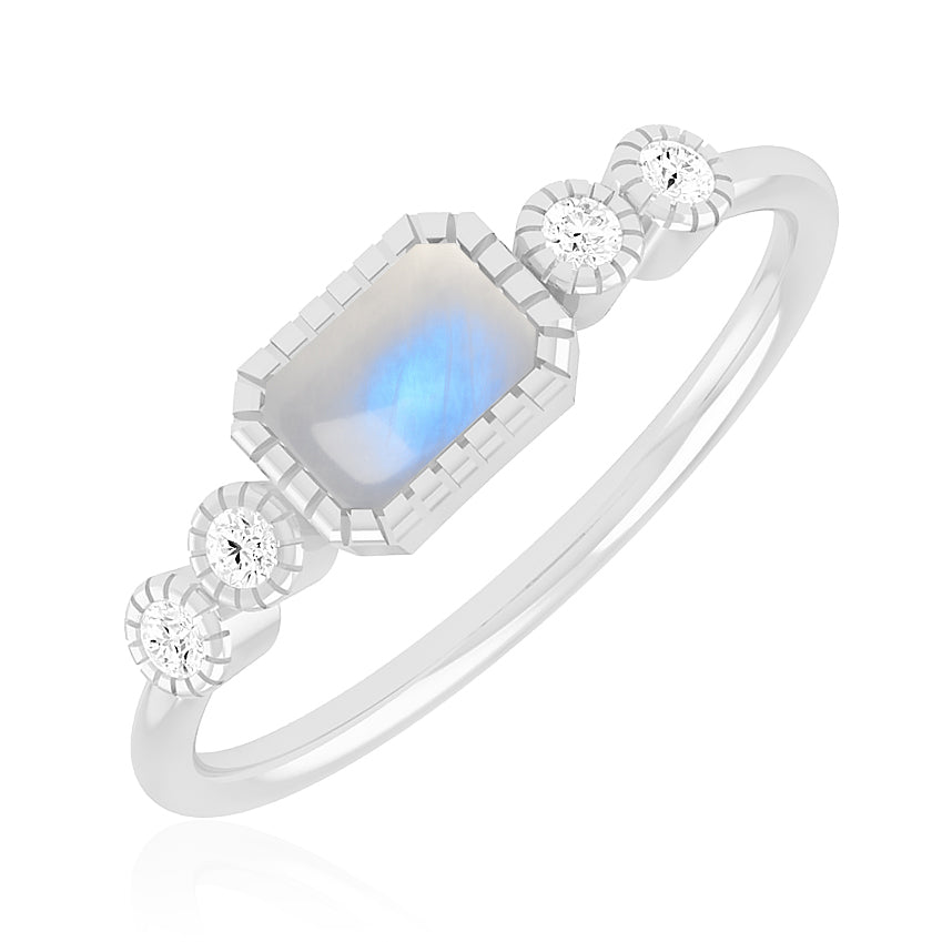 Art Deco Bezel Ring | Sterling Silver Birthstone Ring | Genuine Gemstone & Diamond Studded Ring | Personalized Promise Ring | Gift for Her