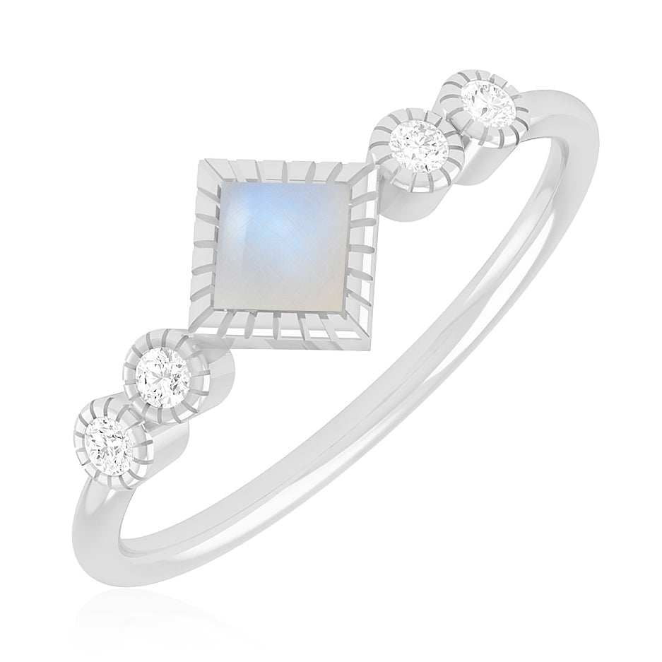 Princess Cut Bezel Three-Stone Ring | Sterling Silver Birthstone Ring | Genuine Gemstone & Diamond Studded Ring | Personalized Promise Ring | Gift for Her