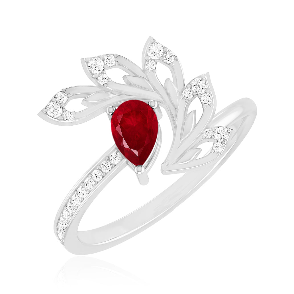 Nature Inspired Leaf Ring | Sterling Silver Birthstone Ring | Genuine Gemstone & Diamond Studded Ring | Personalized Promise Ring | Gift for Her