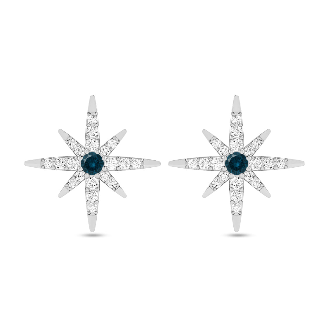 Celestial Starburst Stud Earrings | 925 Sterling Silver Birthstone Stud Earrings | Diamond Accent Gemstone Earrings | 15 Birthstone Options | Gift for Women