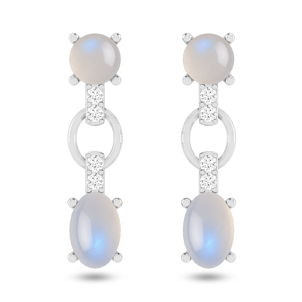 Link Drop Dangle Earrings | 925 Sterling Silver Birthstone Stud Earrings | Diamond Accent Gemstone Earrings | 15 Birthstone Options | Gift for Women