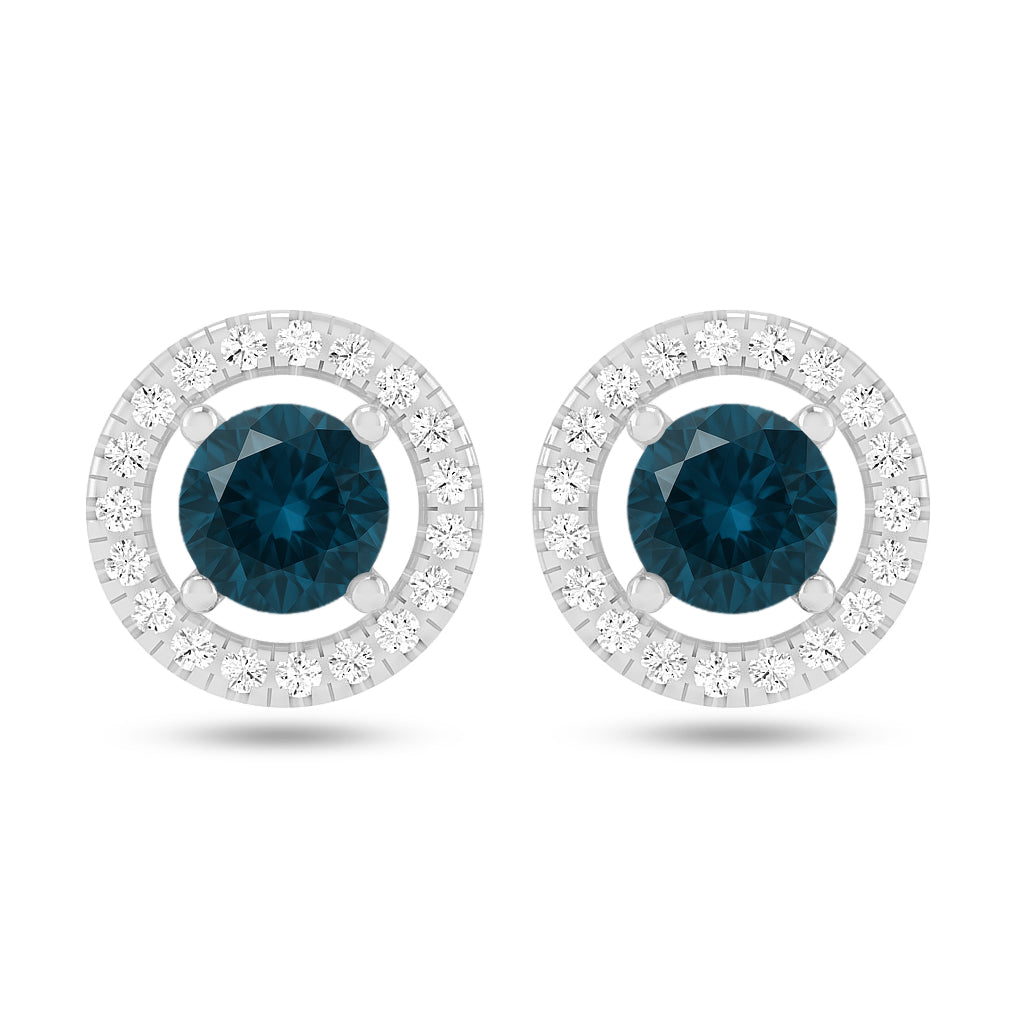 Round Halo Stud Earrings | 925 Sterling Silver Birthstone Stud Earrings | Diamond Accent Gemstone Earrings | 15 Birthstone Options | Gift for Women