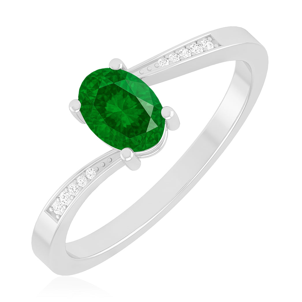 Oval Solitaire Ring | Sterling Silver Birthstone Ring | Genuine Gemstone & Diamond Studded Ring | Personalized Promise Ring | Gift for Her