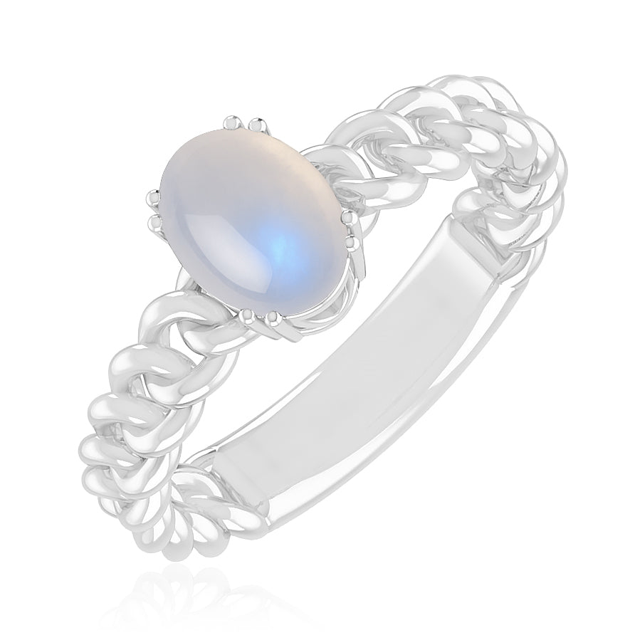 Chain Link Solitaire Ring | Sterling Silver Birthstone Ring | Genuine Gemstone Studded Ring | Personalized Promise Ring | Gift for Her
