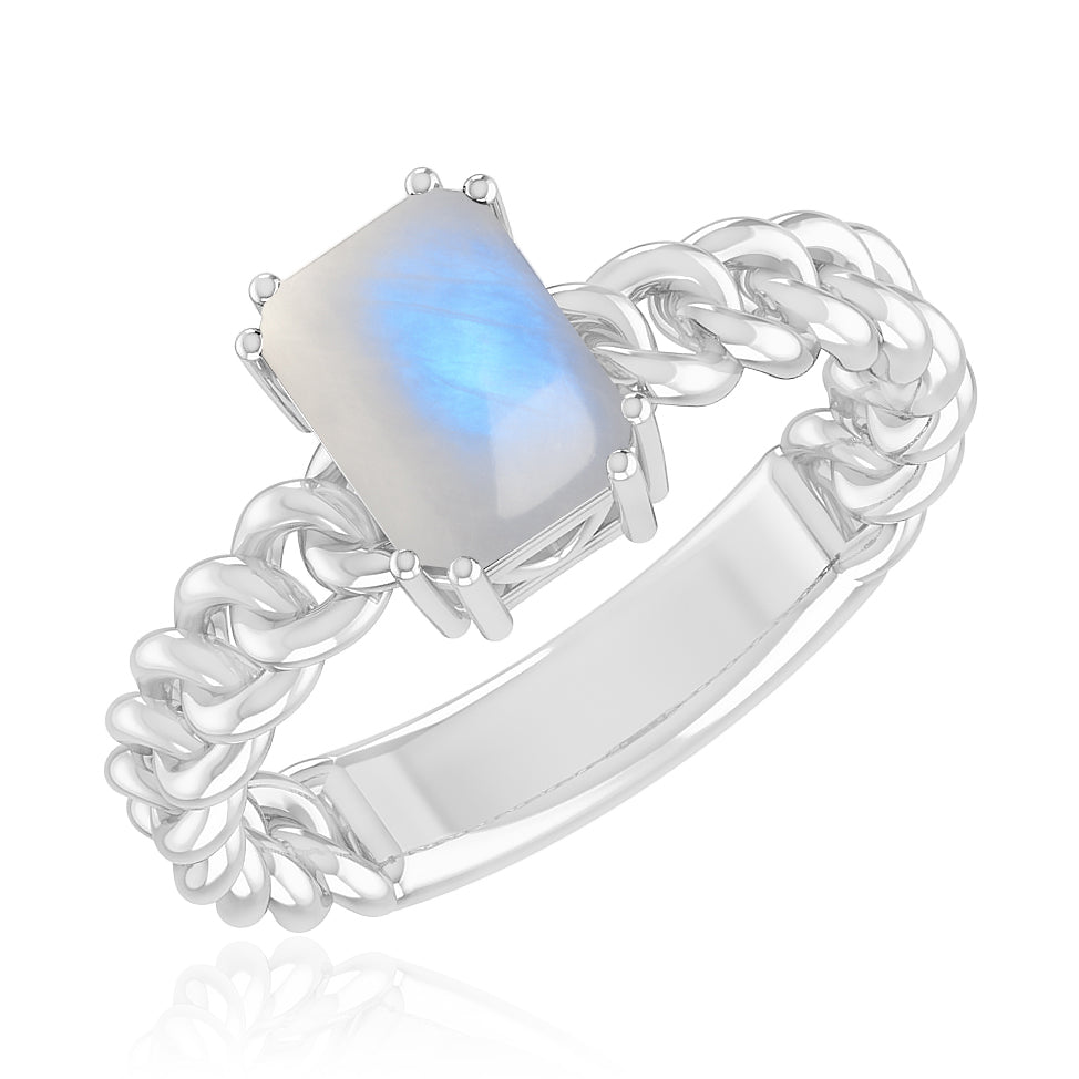 Chain Link Solitaire Ring | Sterling Silver Birthstone Ring | Genuine Gemstone Studded Ring | Personalized Promise Ring | Gift for Her