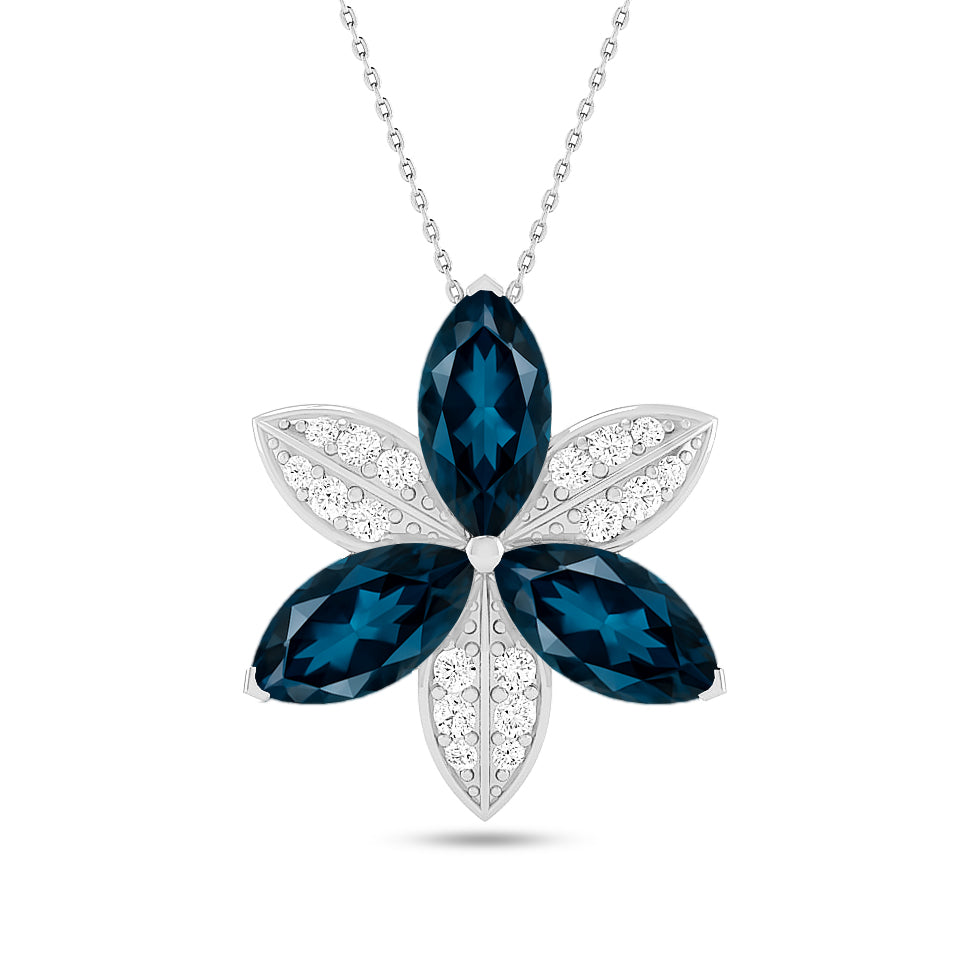 Floral Marquise Pendant | Starburst Pendant | Heart Knot Teardrop Pendant | Sterling Silver Birthstone Necklace | Diamond Accent | Adjustable Chain | 15 Gemstone Choices