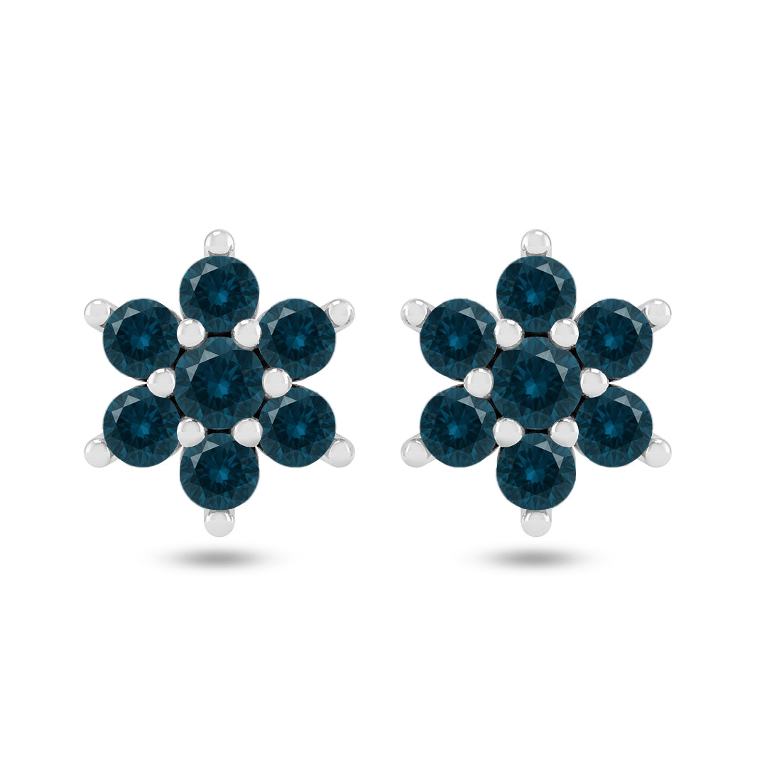 Floral Cluster Stud Earrings | 925 Sterling Silver Birthstone Stud Earrings | Diamond Accent Gemstone Earrings | 15 Birthstone Options | Gift for Women