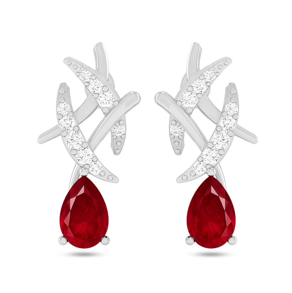 Criss-Cross Drop Earrings | 925 Sterling Silver Birthstone Stud Earrings | Diamond Accent Gemstone Earrings | 15 Birthstone Options | Gift for Women