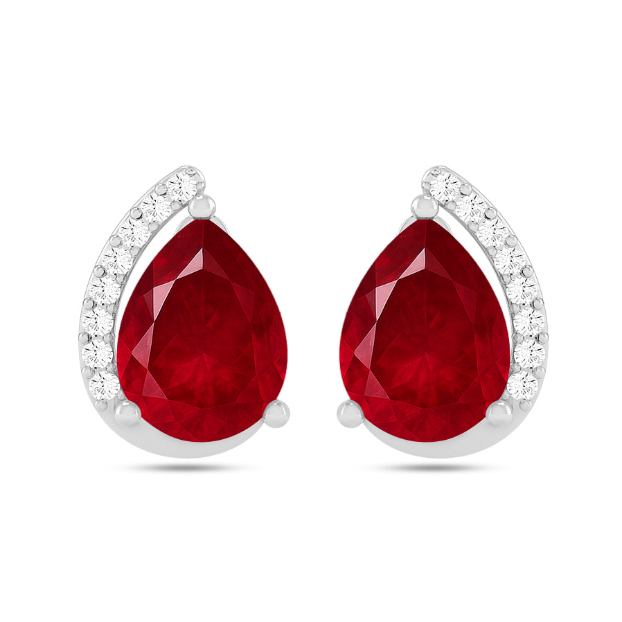 Pear Solitaire Stud Earrings | 925 Sterling Silver Birthstone Stud Earrings | Diamond Accent Gemstone Earrings | 15 Birthstone Options | Gift for Women