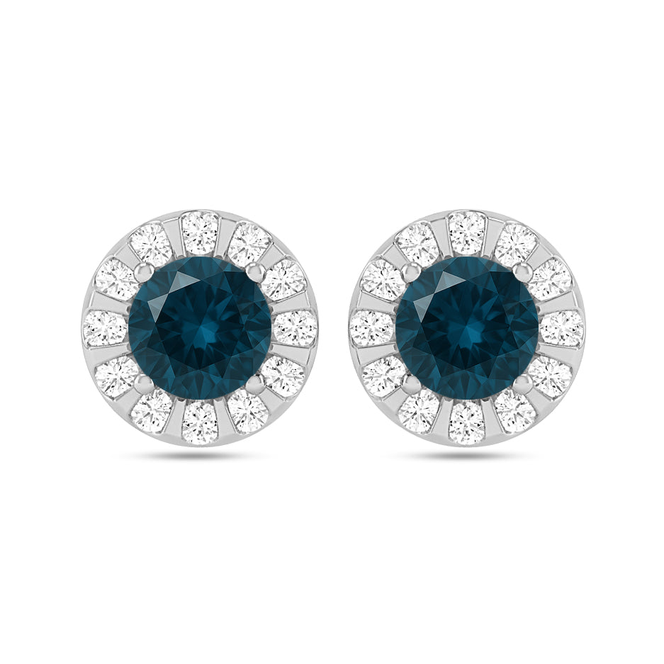 Sunburst Halo Stud Earrings | 925 Sterling Silver Birthstone Stud Earrings | Diamond Accent Gemstone Earrings | 15 Birthstone Options | Gift for Women